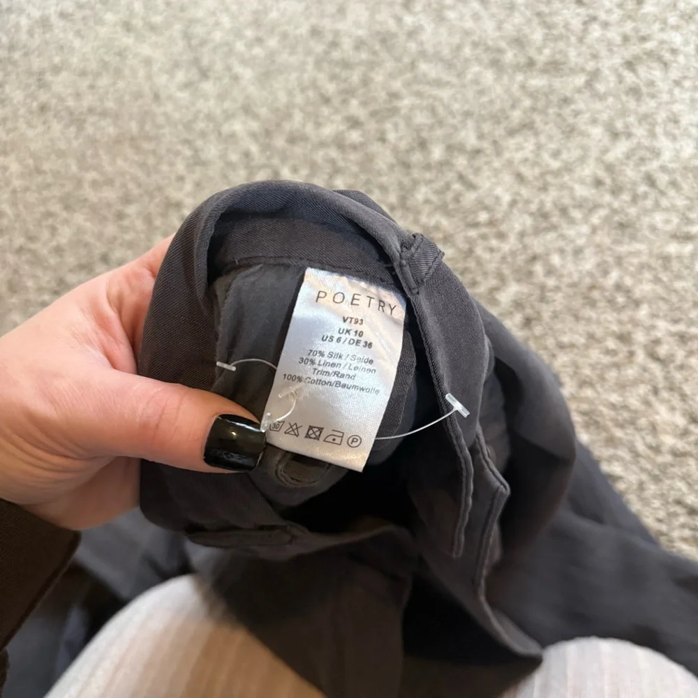 POETRY Silk & Linen Charcoal Gray Wide Leg Cropped Pants Womens Size 6 - Picture 11 of 12